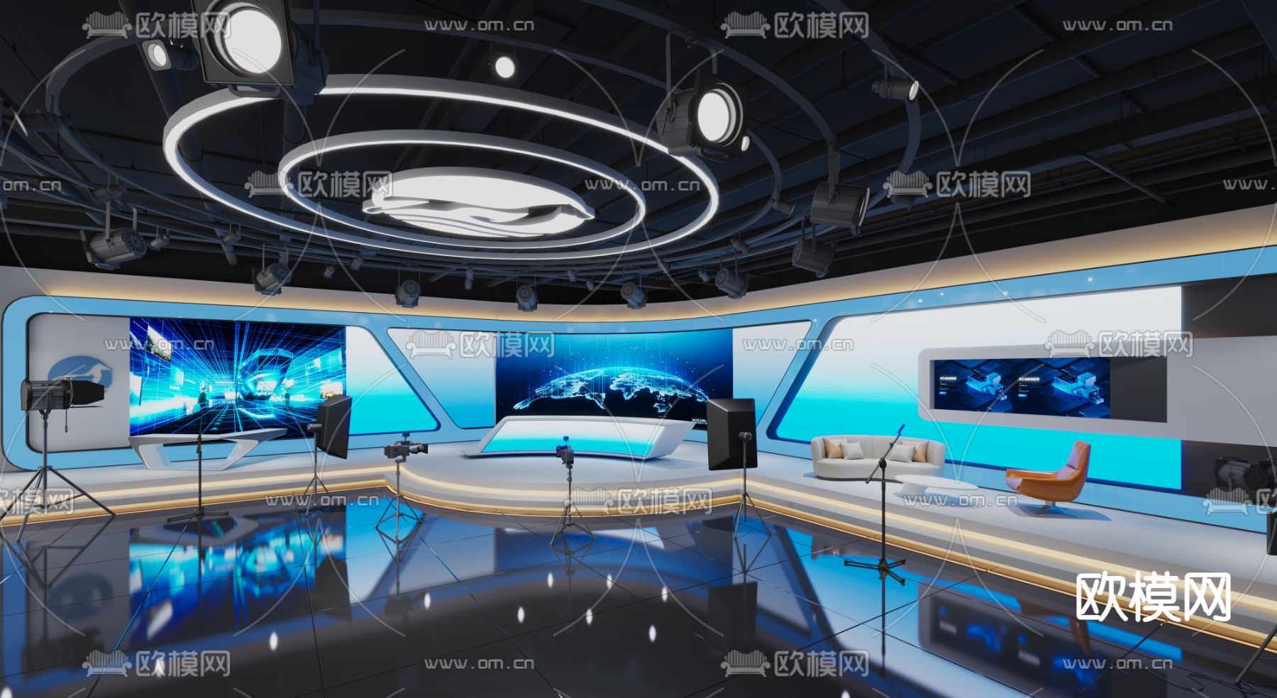 电视台 演播室su模型下载（渲染图1）