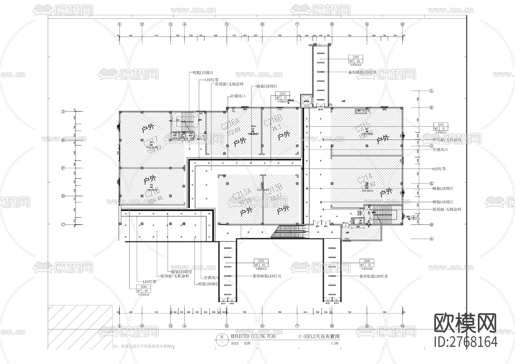 时装与文创设计小镇A馆、B馆、C馆公区装修工程cad施工图下载（渲染图8）