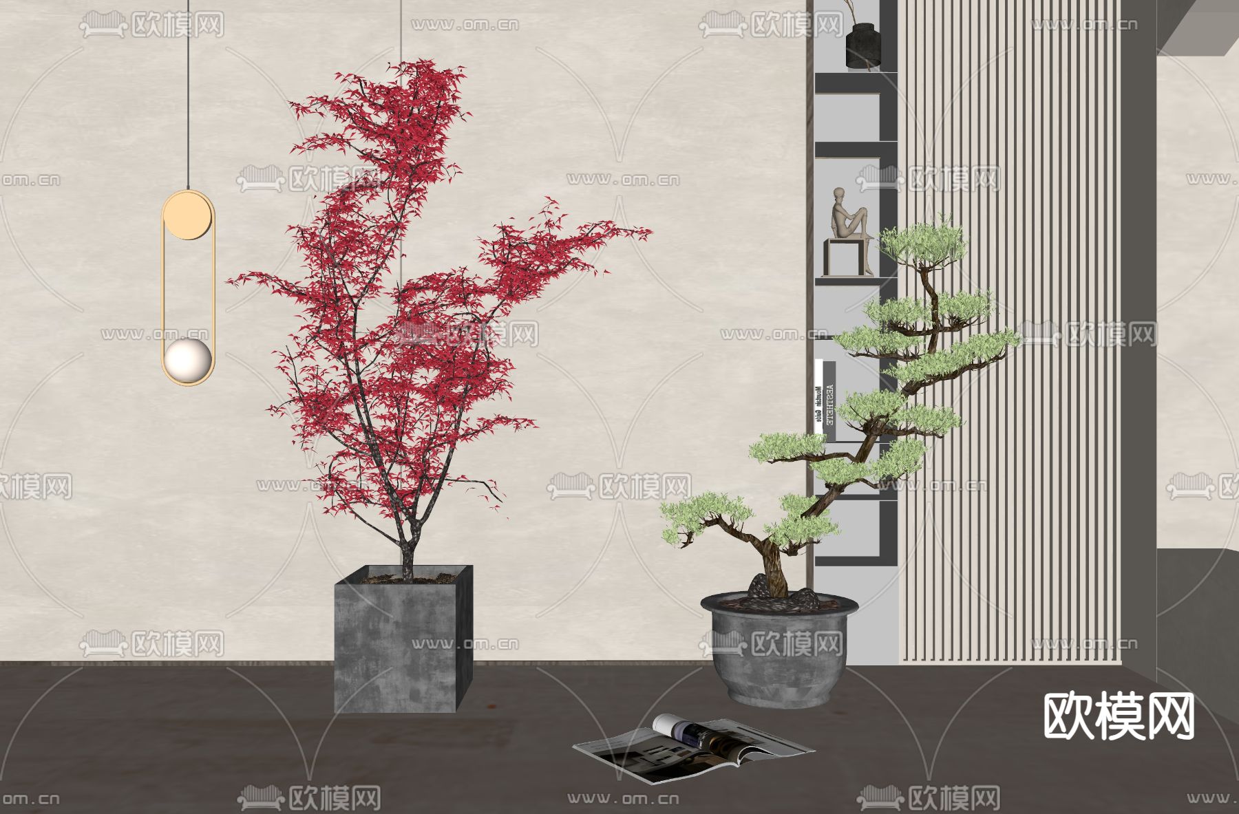 新中式盆栽 盆景su模型下载（渲染图2）