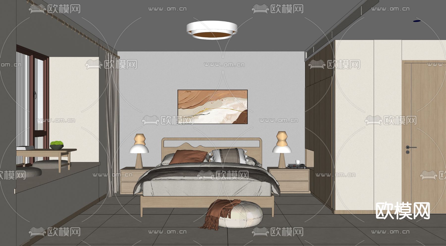 北欧卧室 主卧su模型下载（渲染图2）