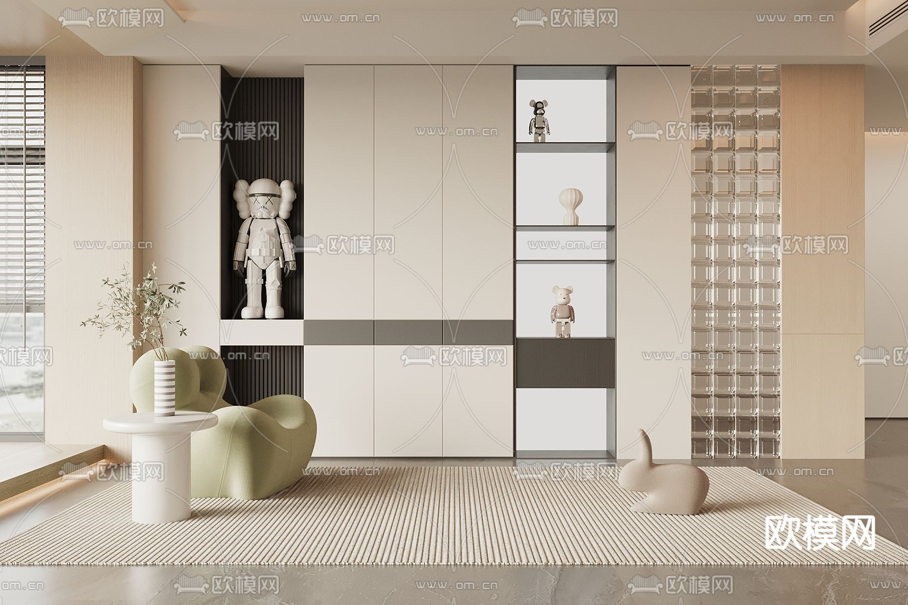 奶油风玄关 隔断3d模型下载