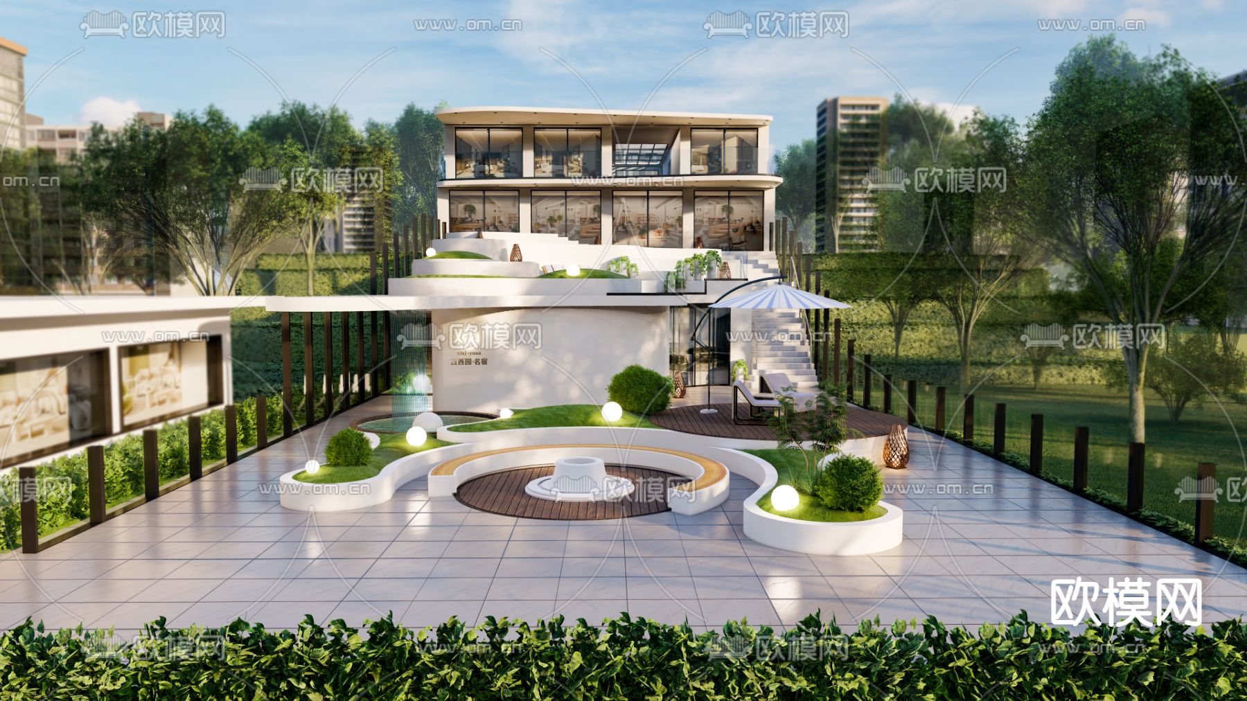 民宿庭院景观su模型下载（渲染图2）