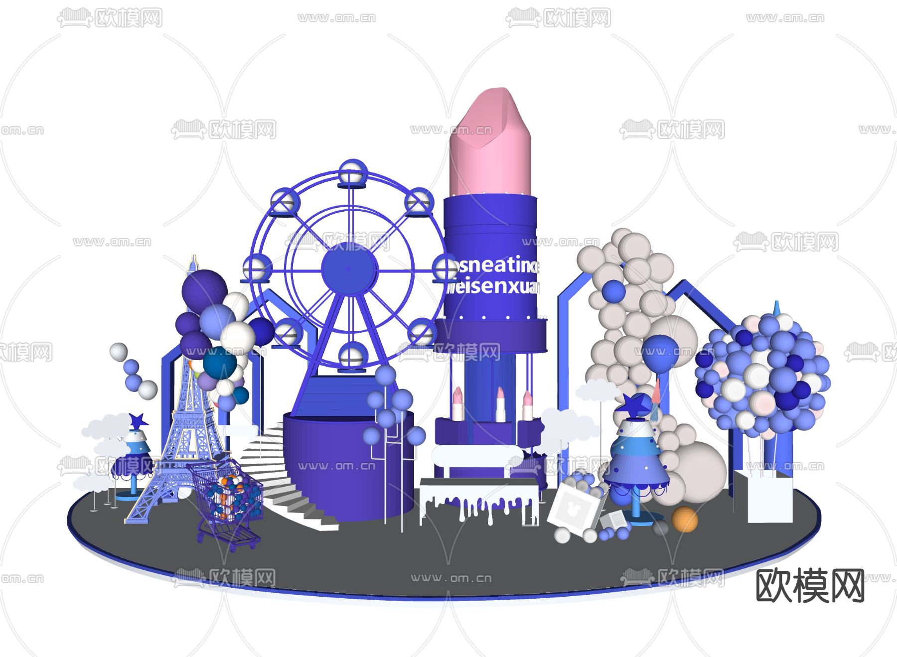 商业美陈 网红打卡墙su模型下载（渲染图2）
