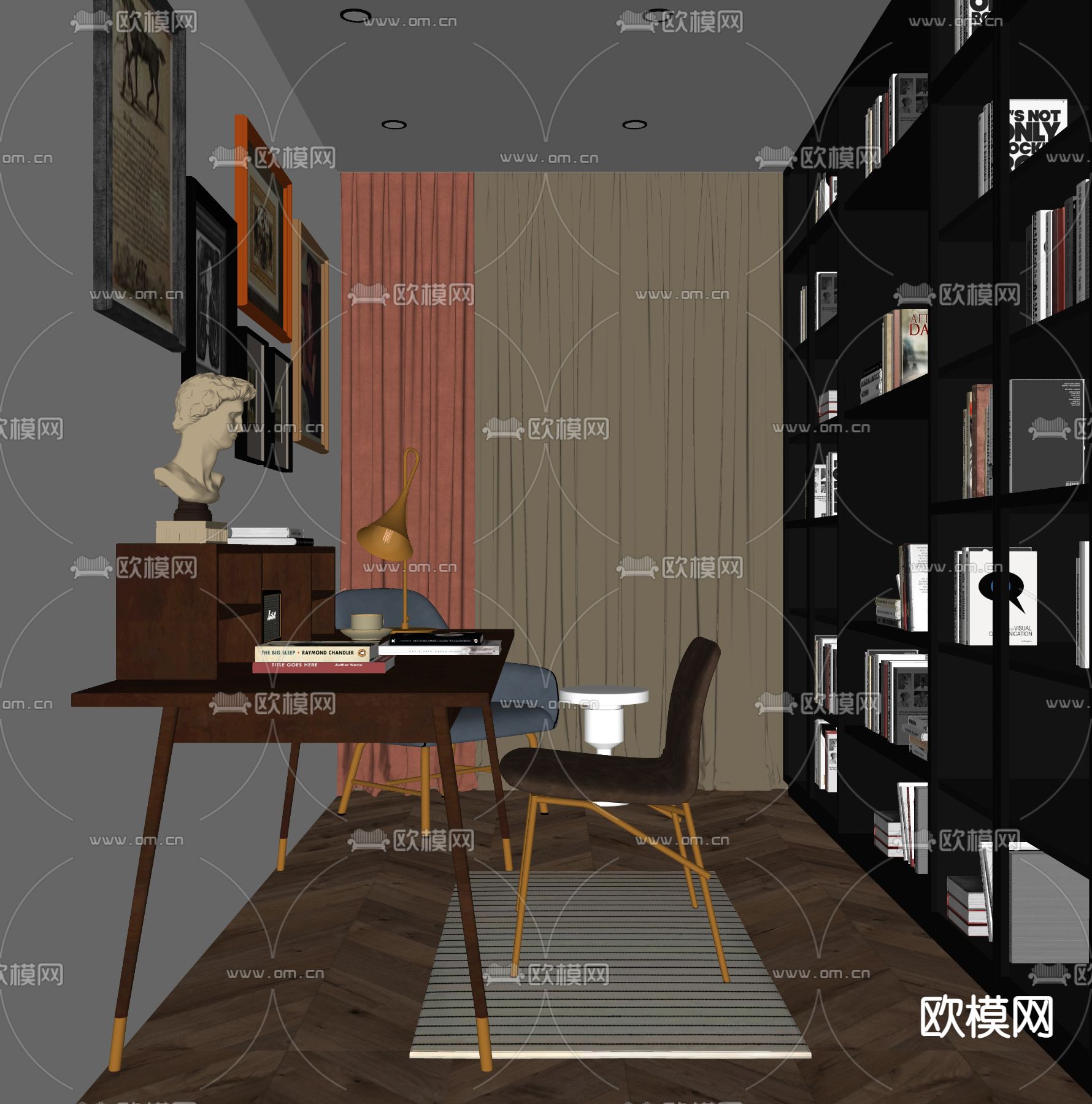 法式书房 学习房su模型下载（渲染图2）