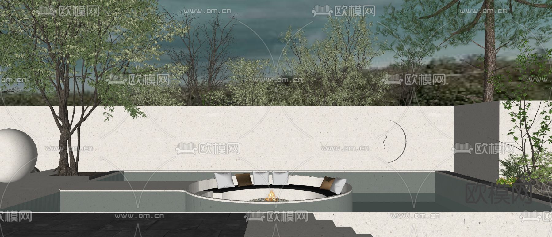 侘寂庭院 游泳池su模型下载（渲染图2）