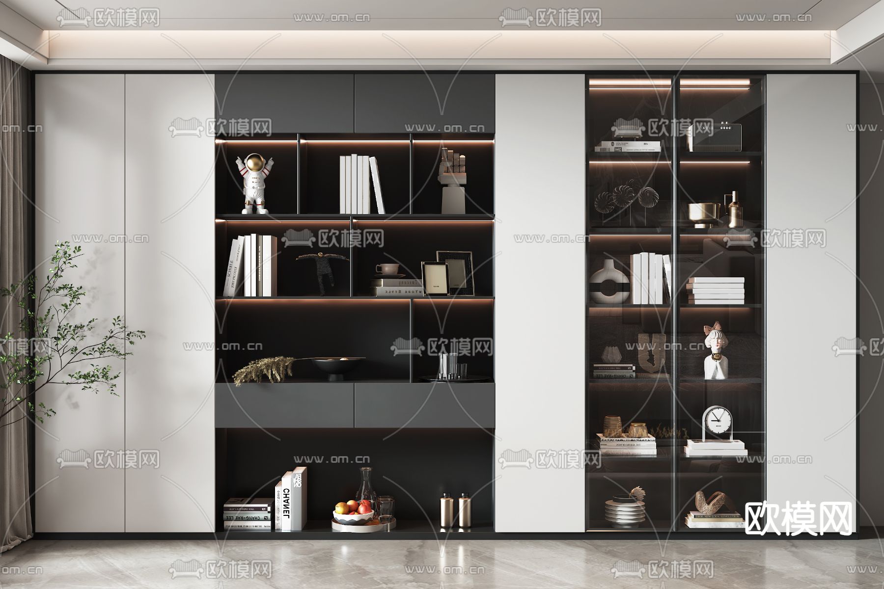现代书柜su模型下载（渲染图1）