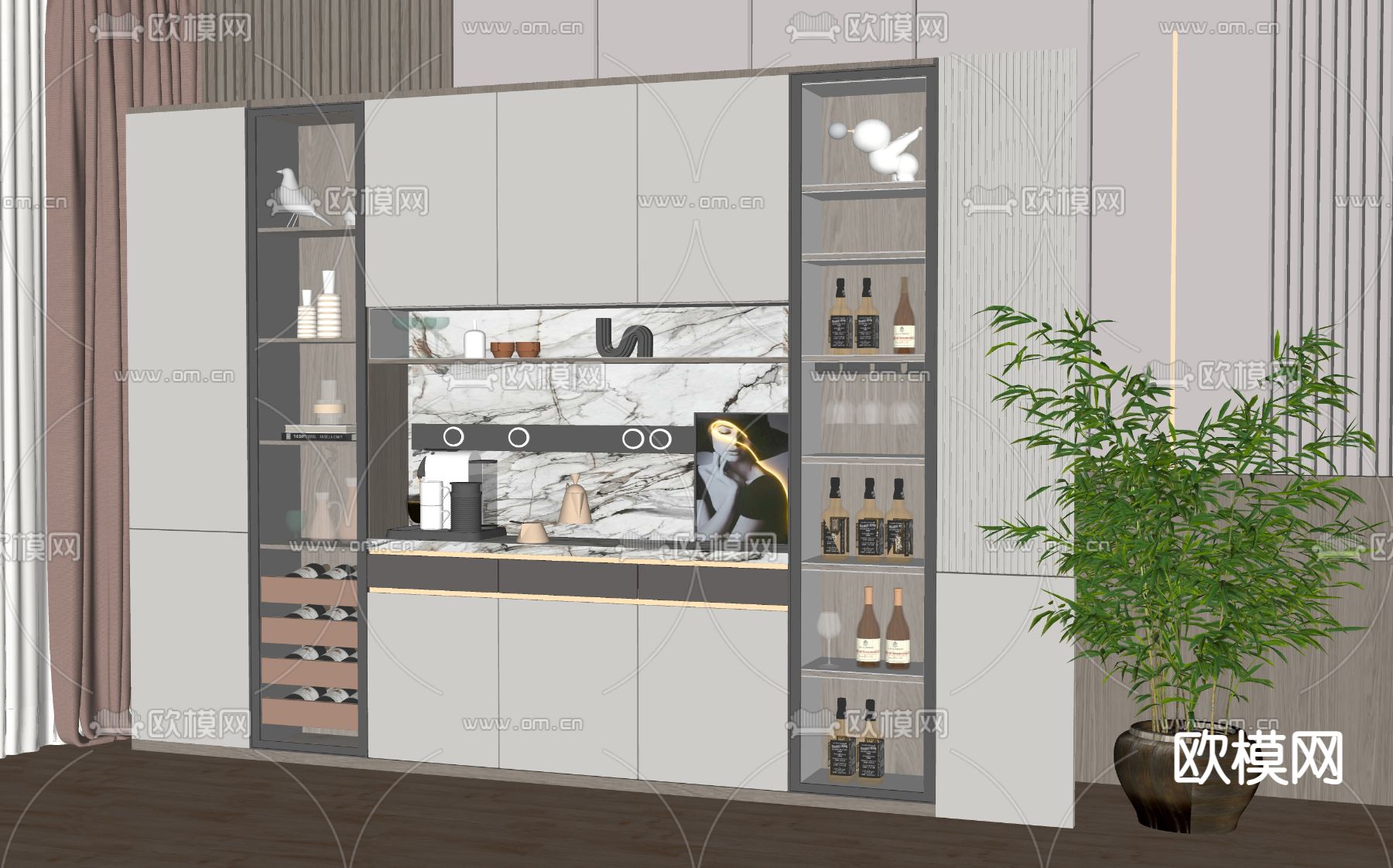 现代酒柜su模型下载（渲染图2）
