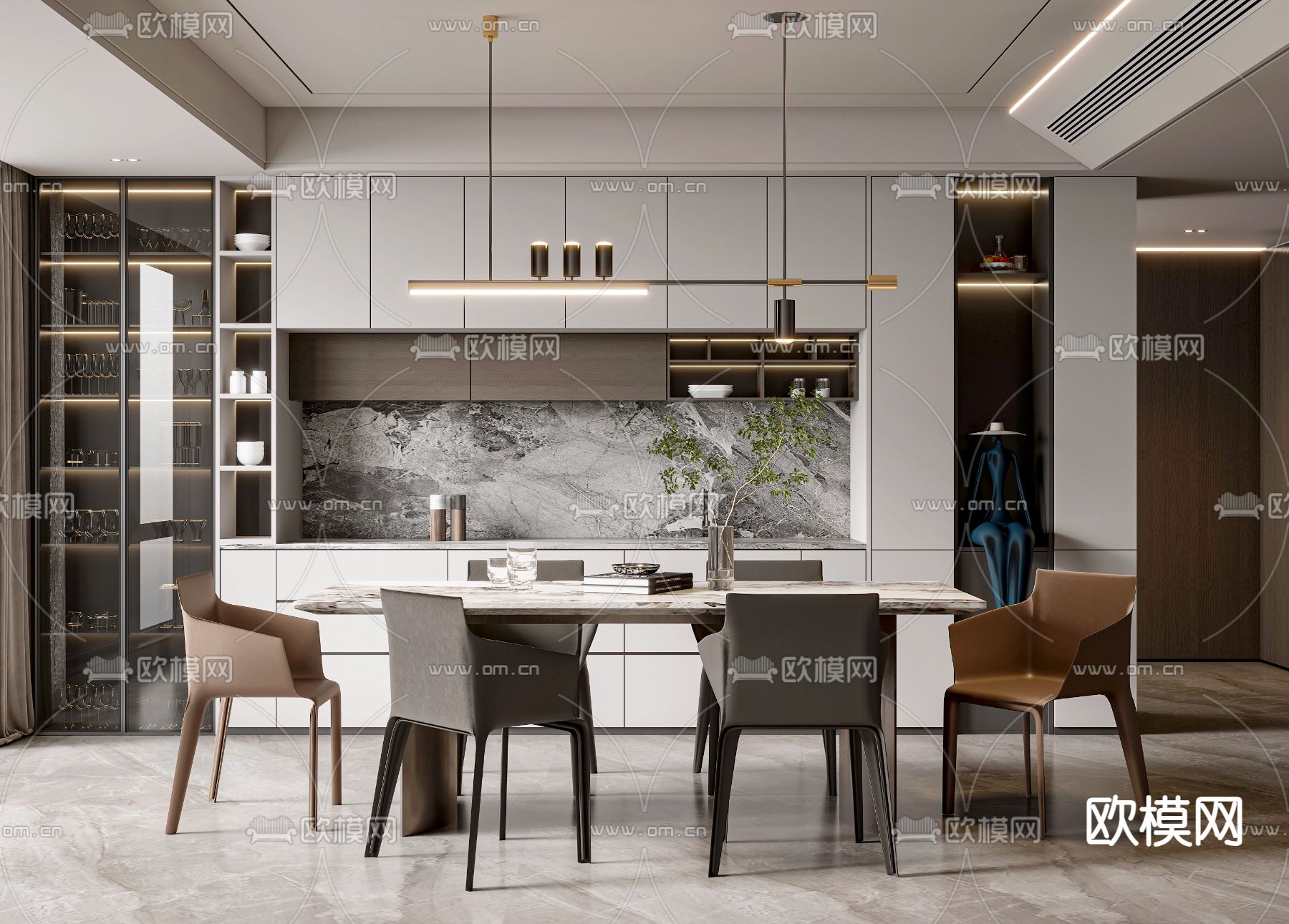 现代餐厅su模型下载（渲染图1）