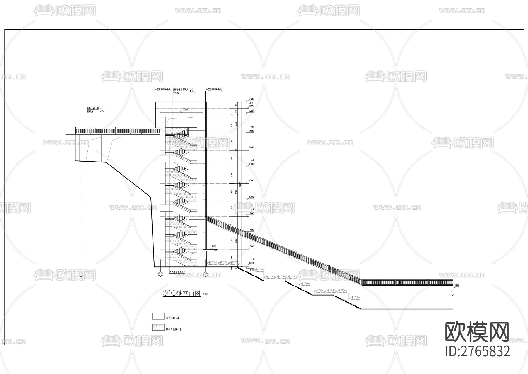 高铁片区半环路大梯道工程cad施工图下载（渲染图3）