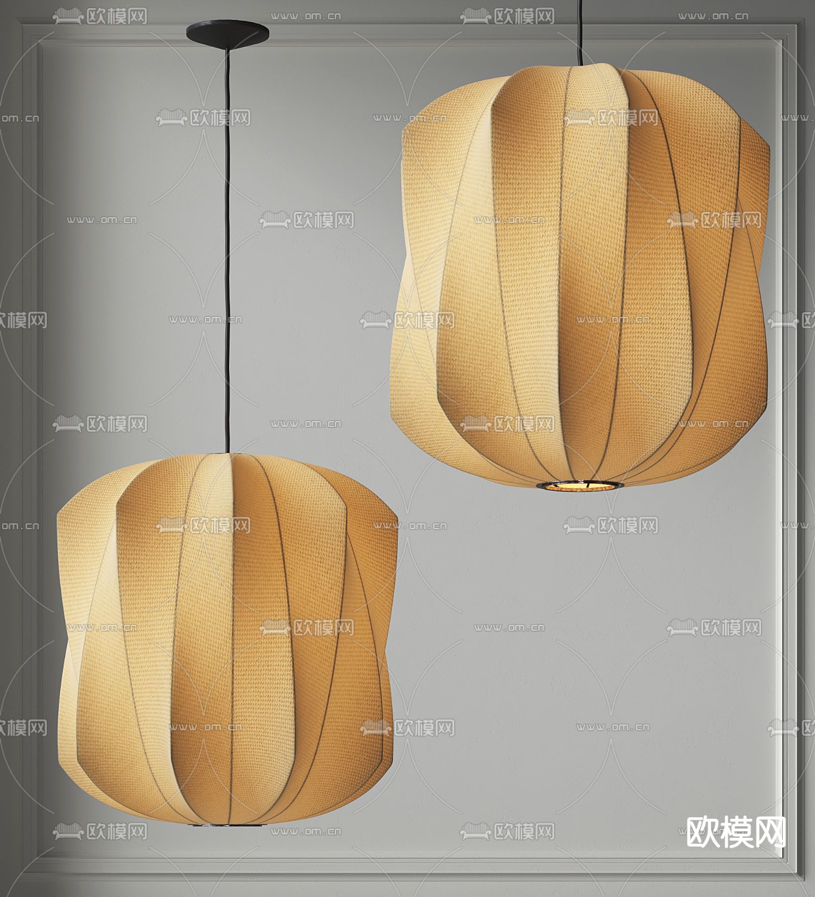 侘寂风吊灯 灯笼su模型下载（渲染图1）
