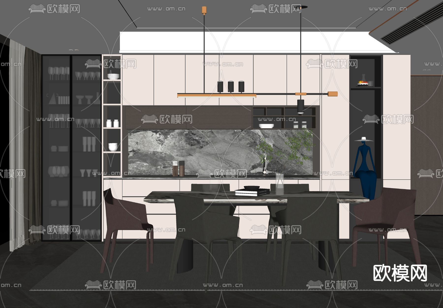 现代餐厅su模型下载（渲染图2）