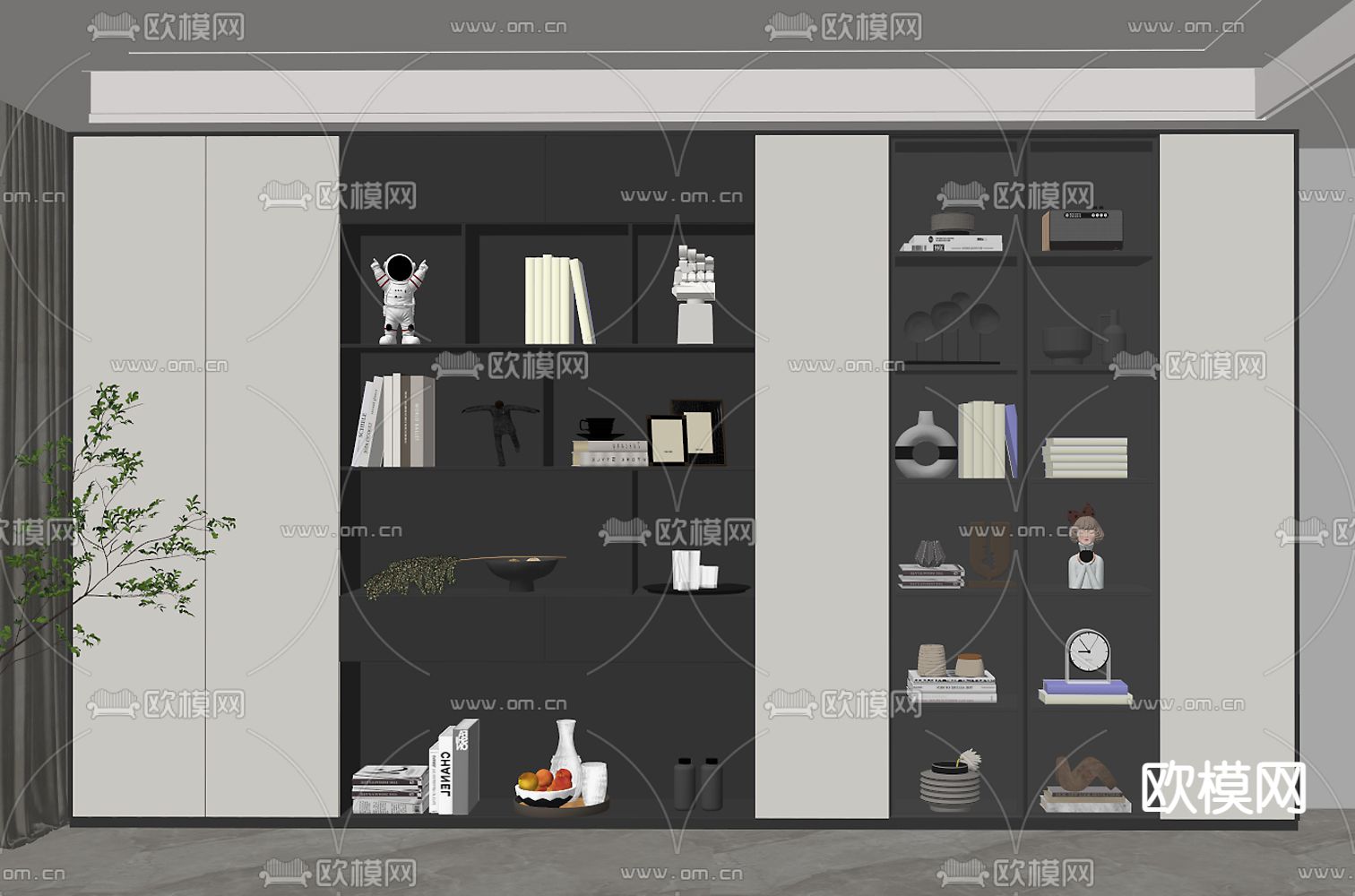 现代书柜su模型下载（渲染图2）