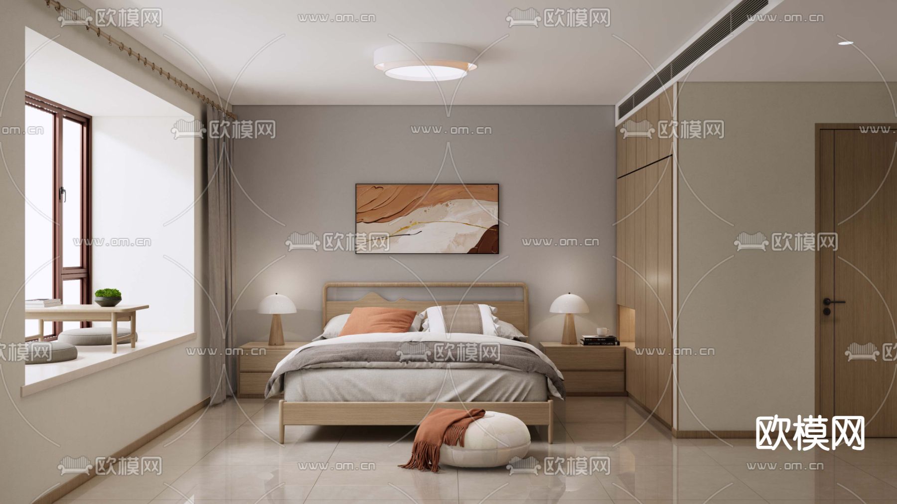 北欧卧室 主卧su模型下载（渲染图1）