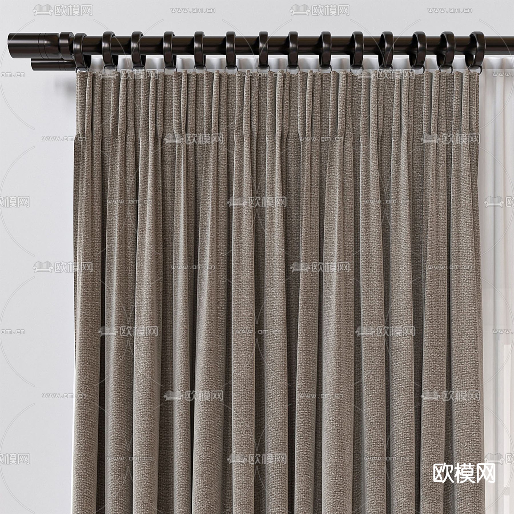 现代窗帘 窗纱 窗帘杆3d模型下载（渲染图2）