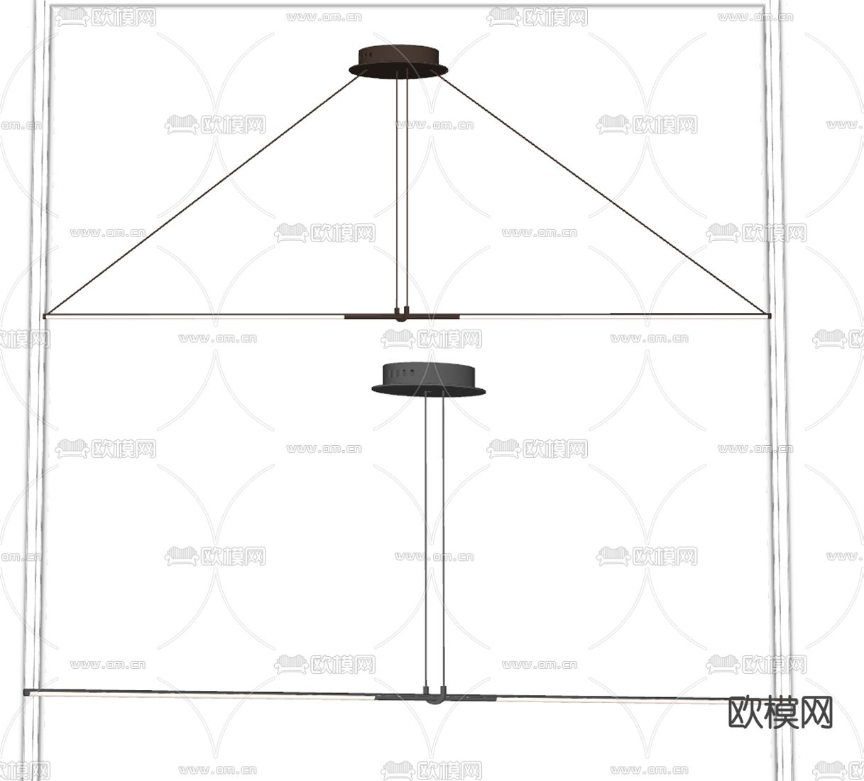 长吊灯 办公吊灯su模型下载（渲染图2）