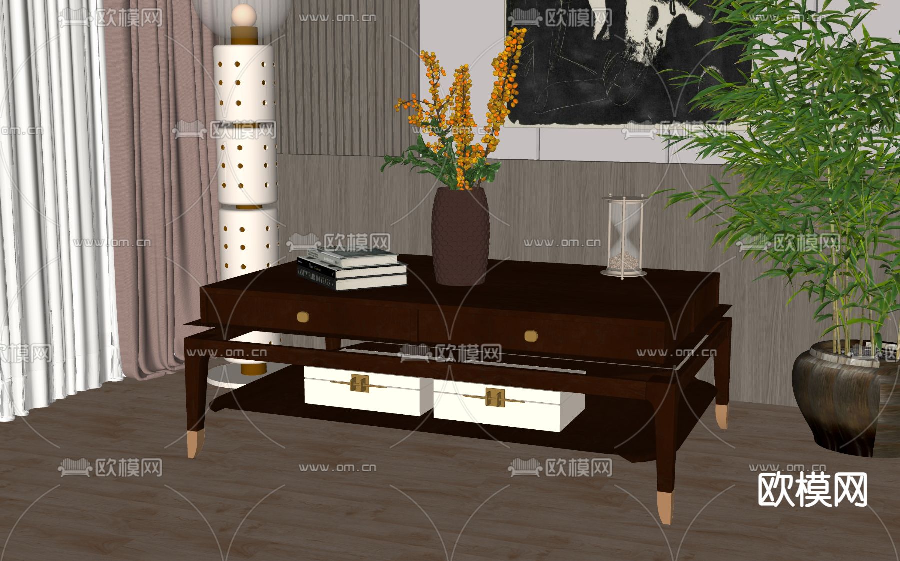 新中式茶几su模型下载（渲染图2）