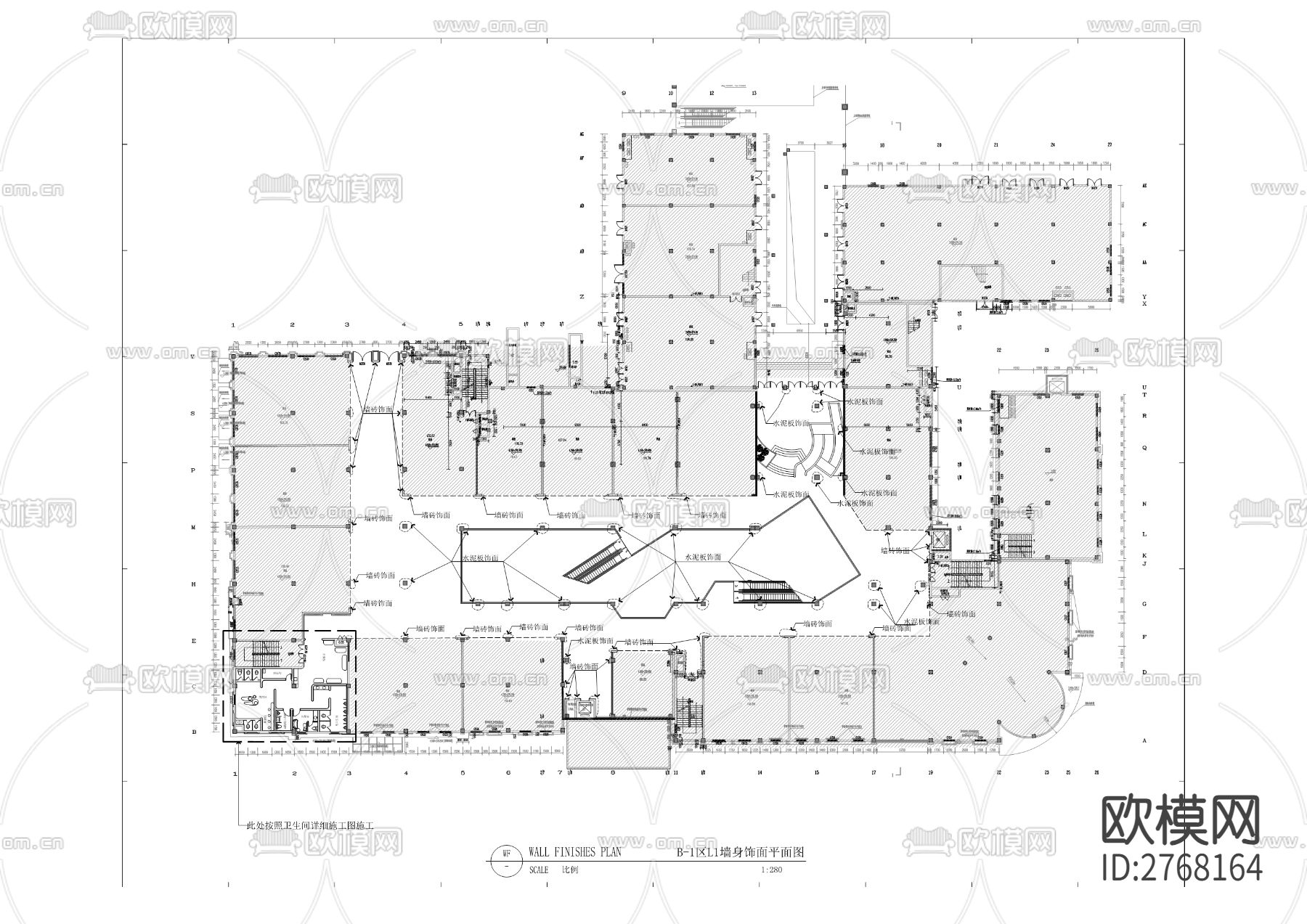 时装与文创设计小镇A馆、B馆、C馆公区装修工程cad施工图下载（渲染图7）