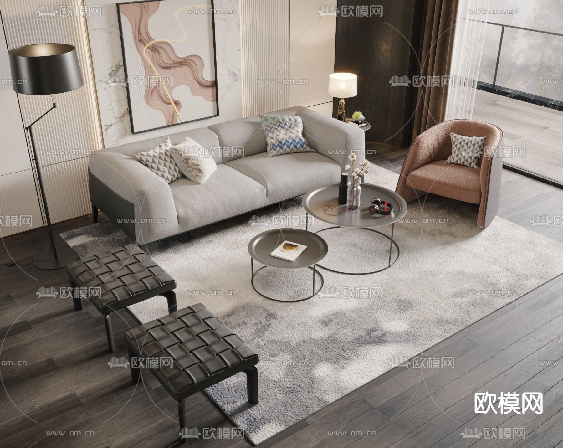 现代组合沙发3d模型下载