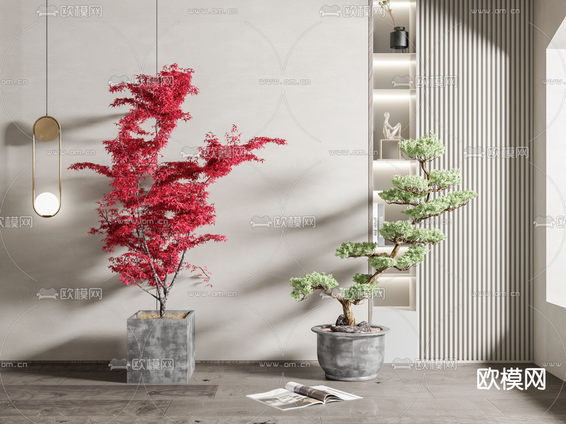 新中式盆栽 盆景su模型下载（渲染图1）