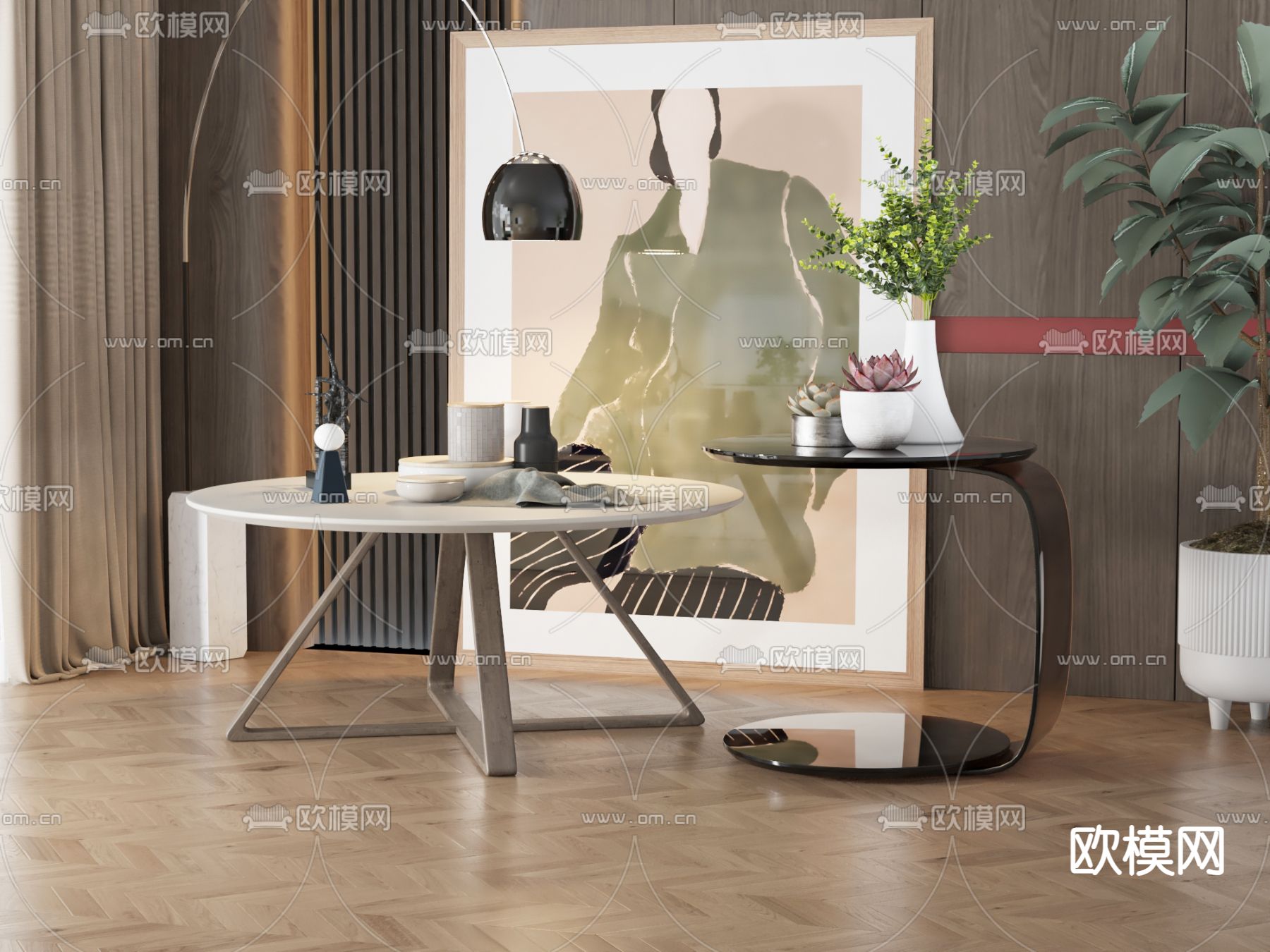 现代茶几su模型下载（渲染图1）