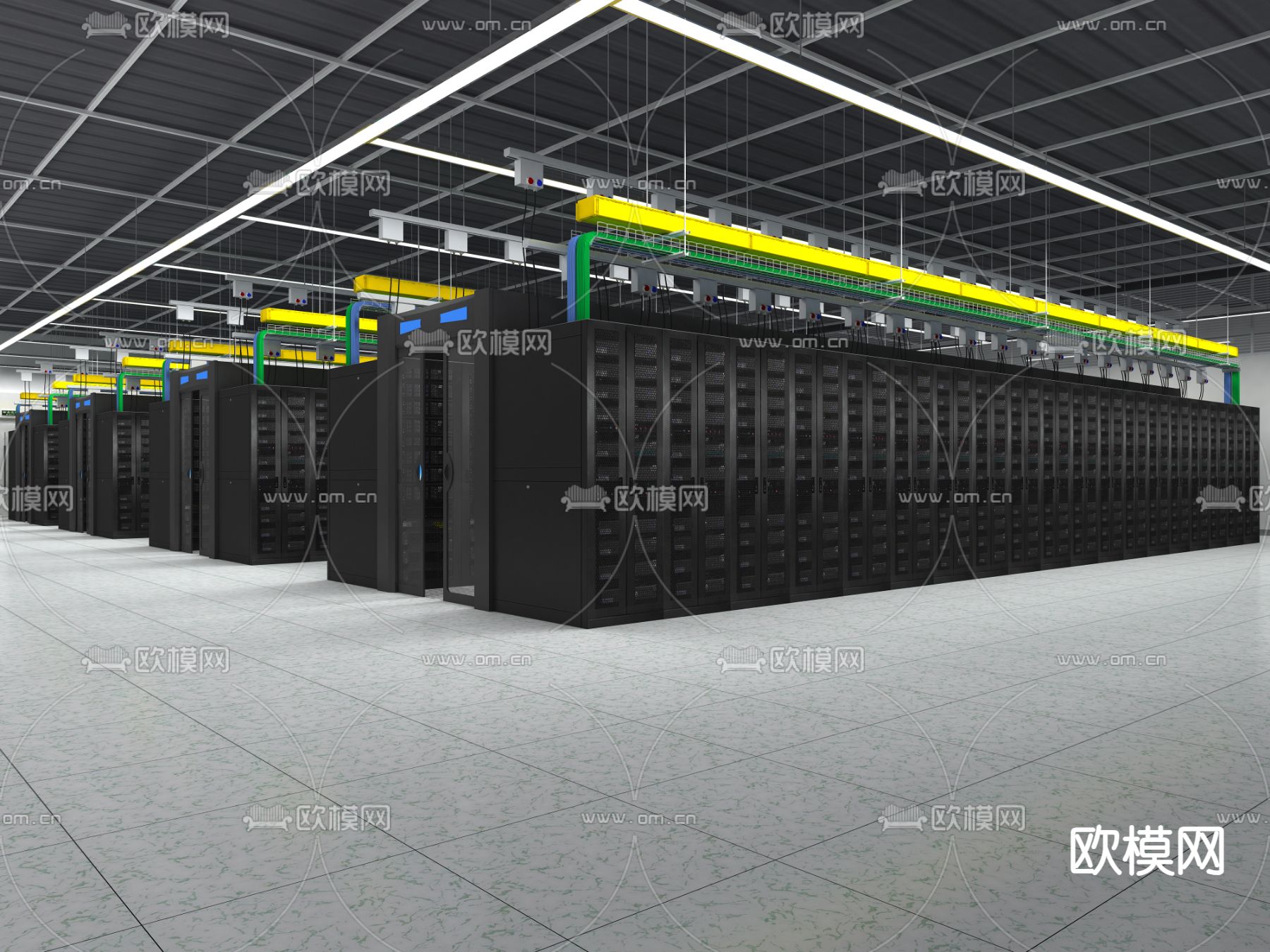 服务器机柜 数据机房su模型下载