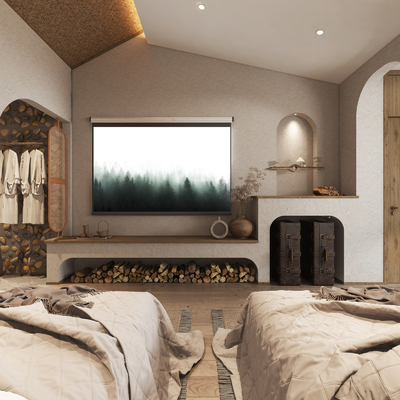  侘寂民宿客房su模型 