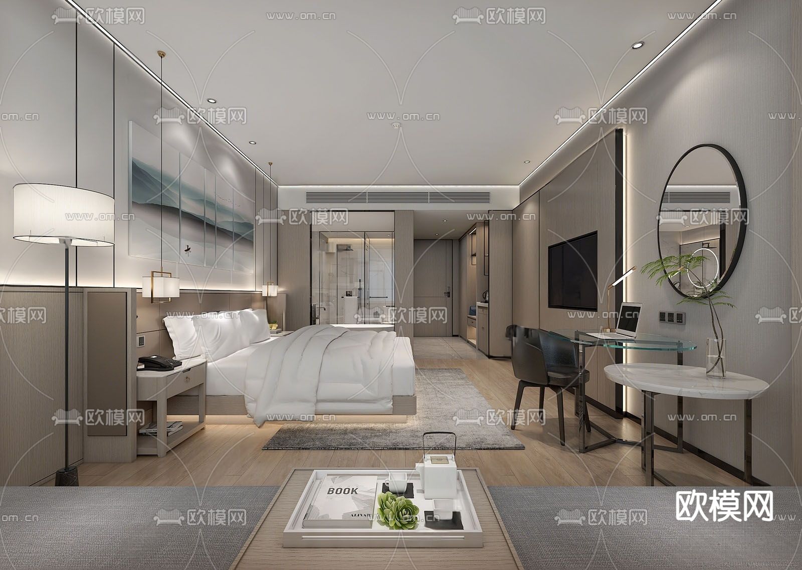 现代酒店客房su模型下载（渲染图1）