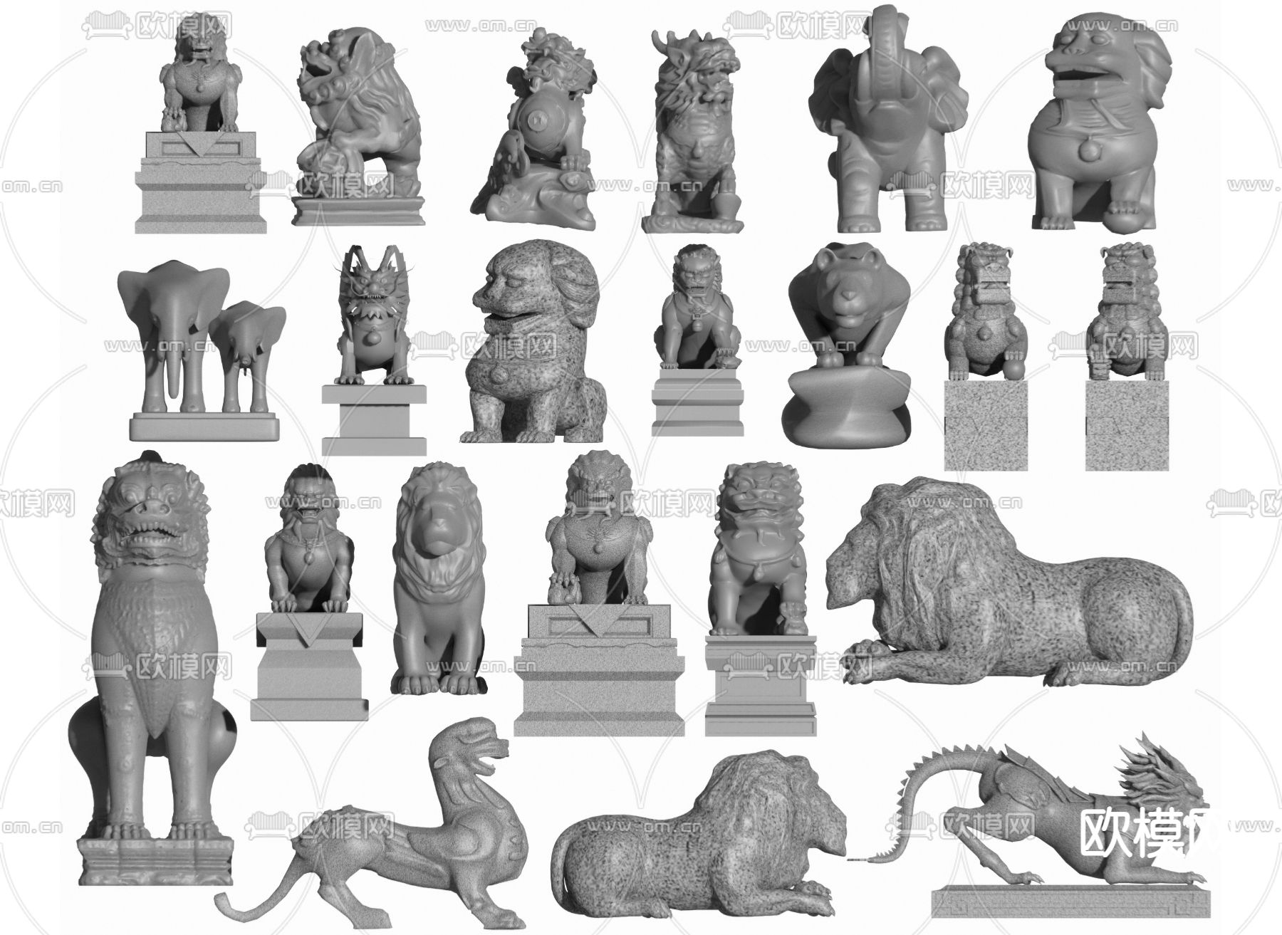 中式石狮子 神兽雕塑3d模型下载