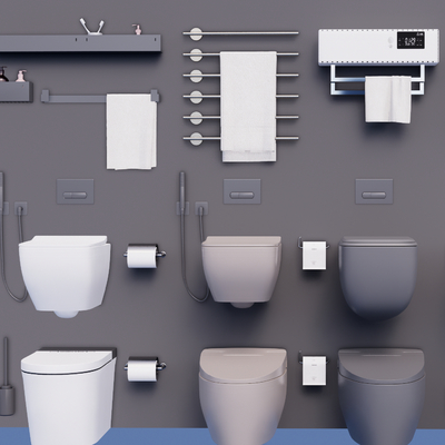  洁具 马桶 坐便器 毛巾架su模型 