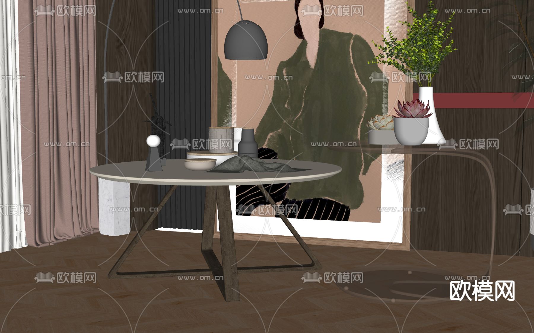 现代茶几su模型下载（渲染图2）