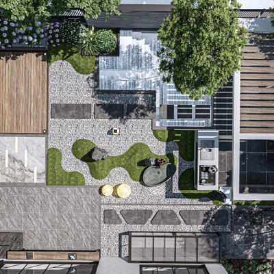  现代庭院花园 庭院小品su模型 