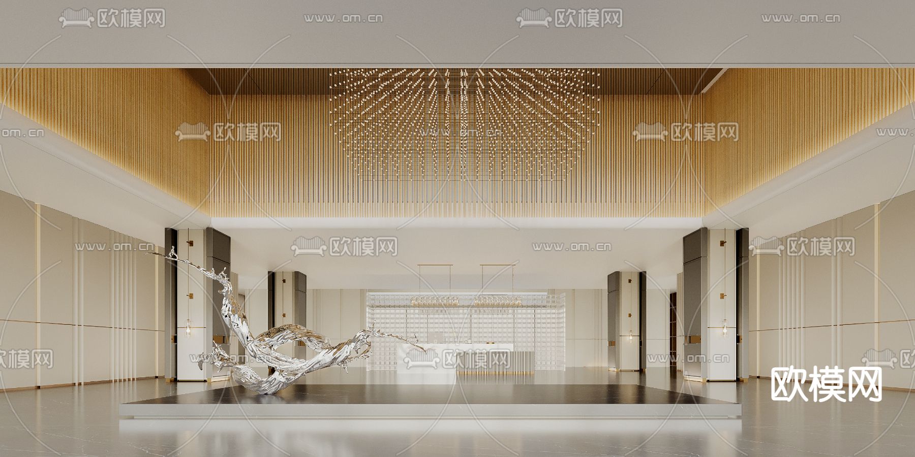 现代酒店大堂su模型下载（渲染图1）