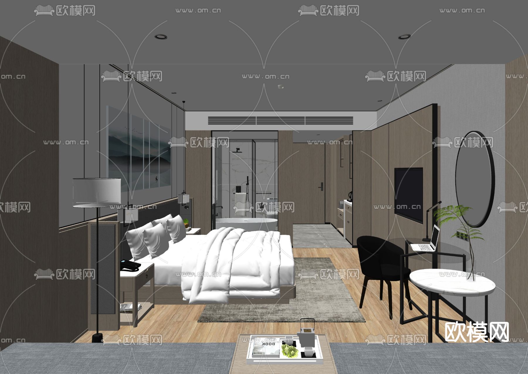 现代酒店客房su模型下载（渲染图2）