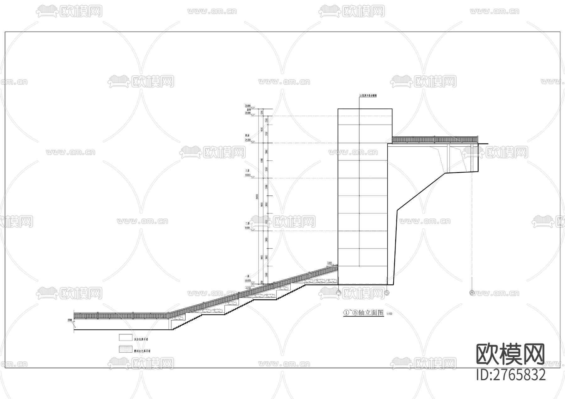 高铁片区半环路大梯道工程cad施工图下载（渲染图4）