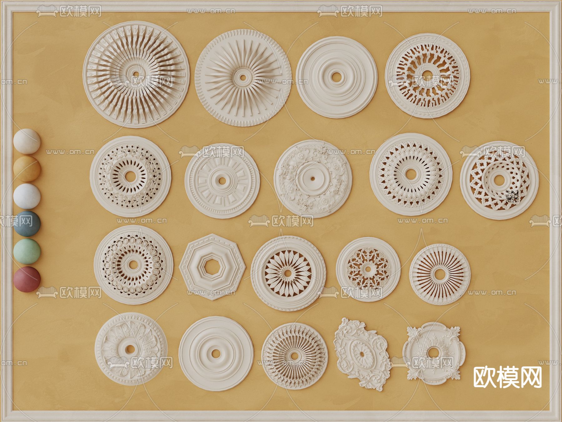 灯盘 石膏线su模型下载（渲染图1）