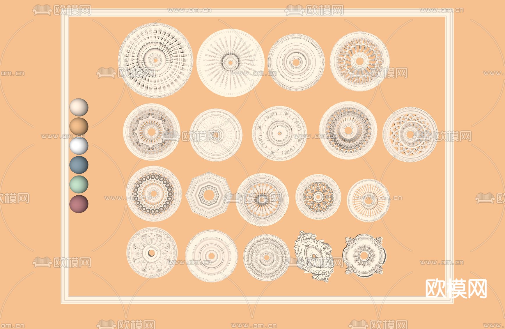 灯盘 石膏线su模型下载（渲染图2）