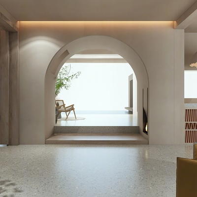  侘寂民宿大厅su模型 