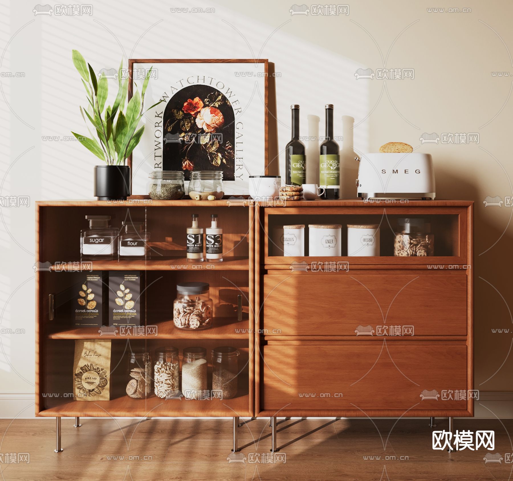 中古风边柜 餐边柜su模型下载_ID14204738_sketchup模型下载-欧模网