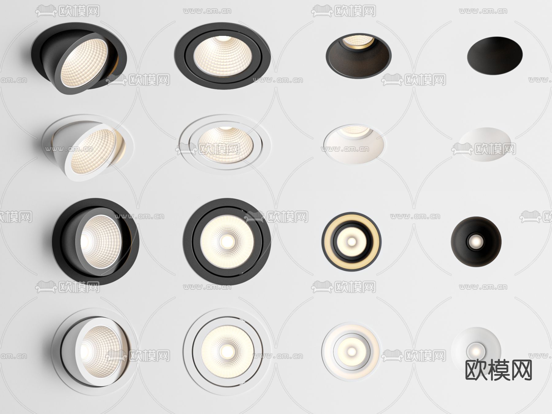 嵌入式筒灯 射灯 轨道灯3d模型下载（渲染图1）