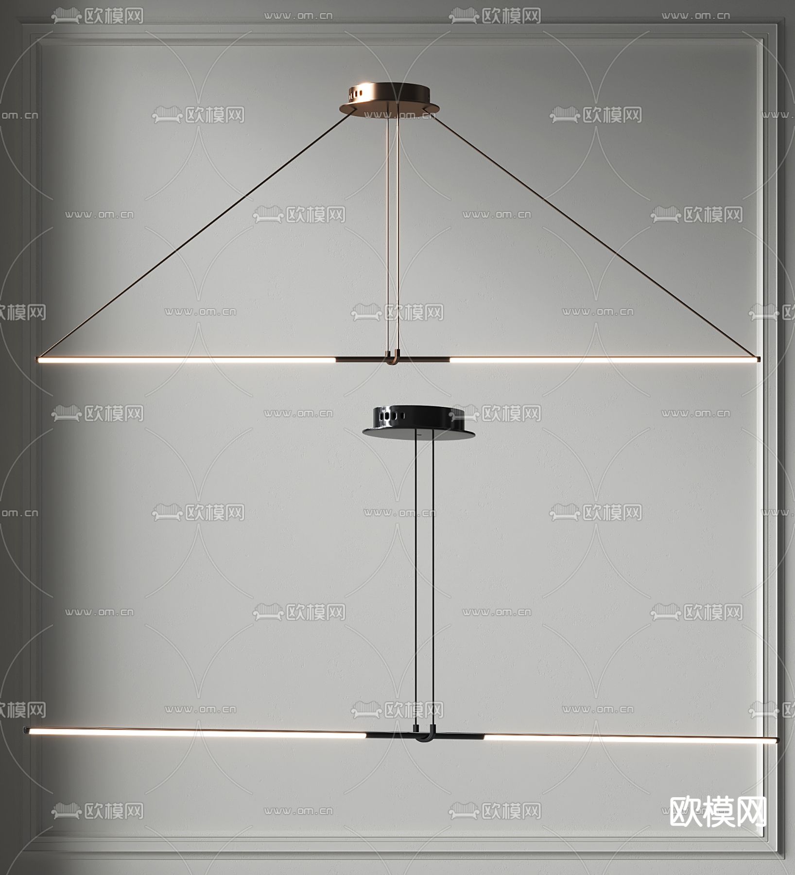 长吊灯 办公吊灯su模型下载（渲染图1）
