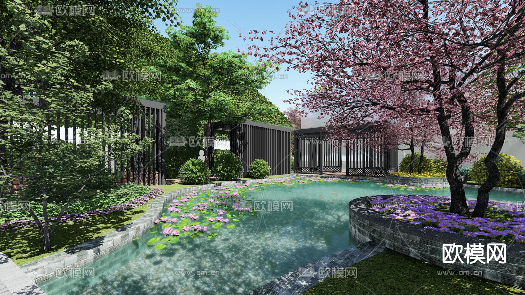 庭院花园 庭院小品su模型下载（渲染图1）