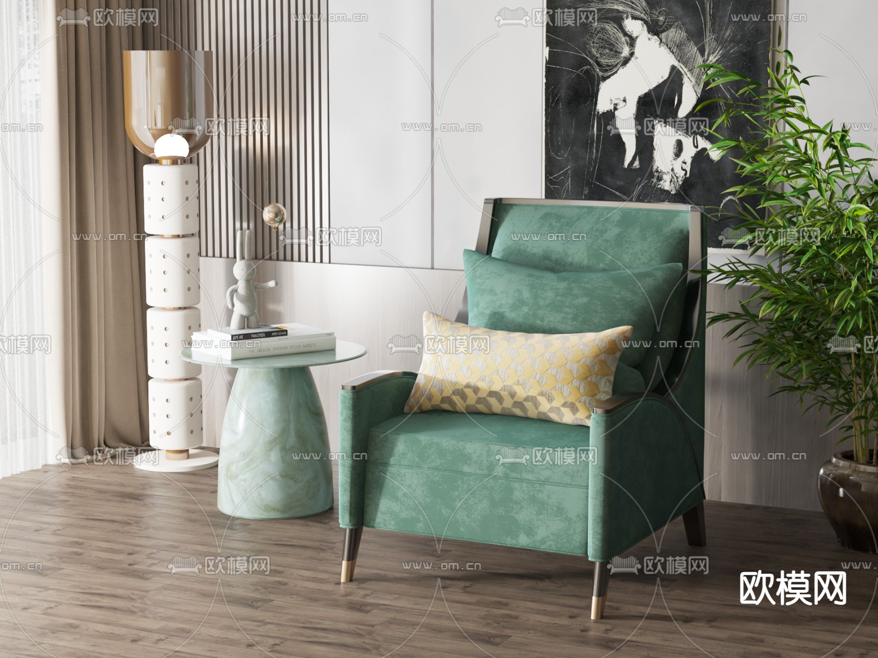 新中式休闲椅su模型下载（渲染图1）