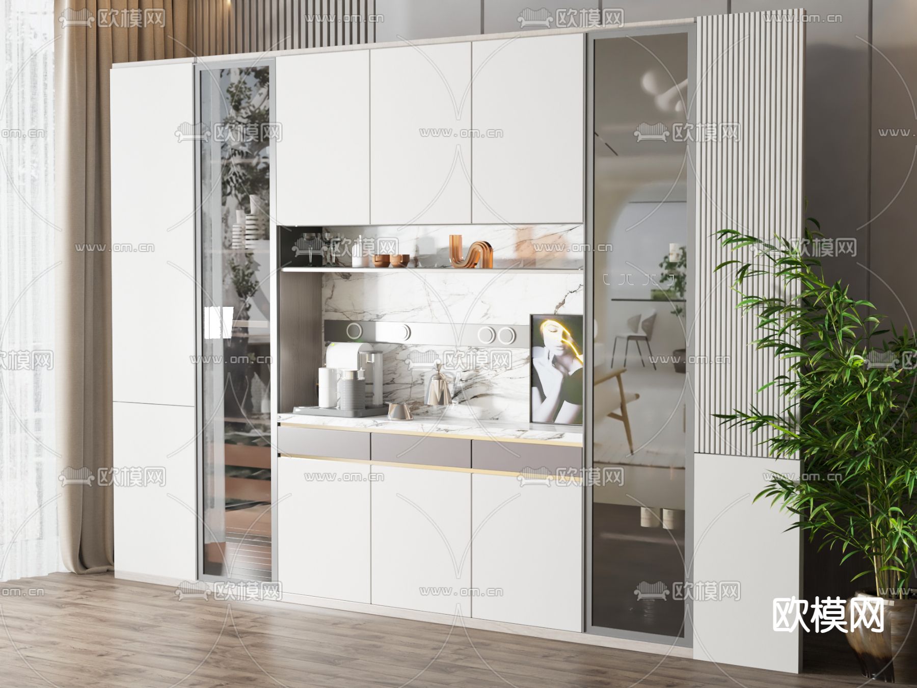 现代酒柜su模型下载（渲染图1）