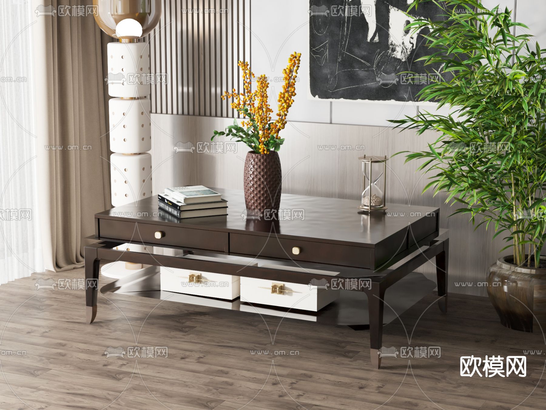 新中式茶几su模型下载（渲染图1）