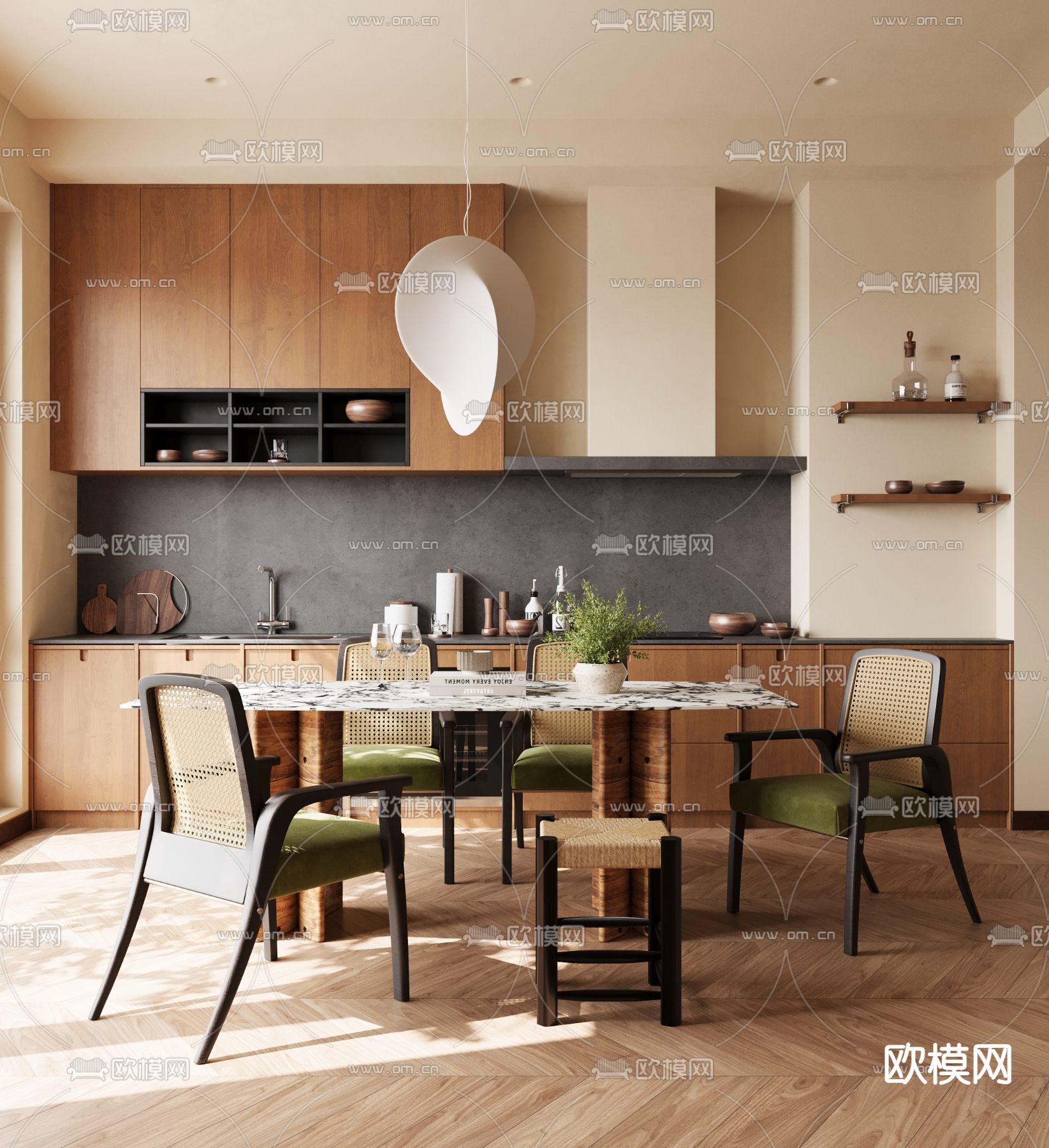 侘寂风餐厅su模型下载（渲染图1）