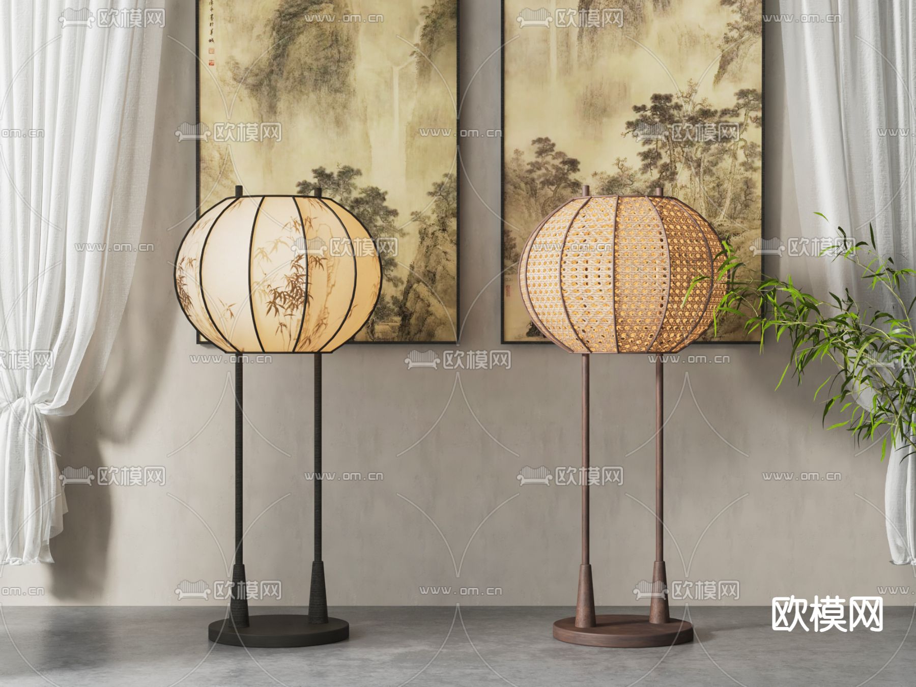 新中式落地灯3d模型下载