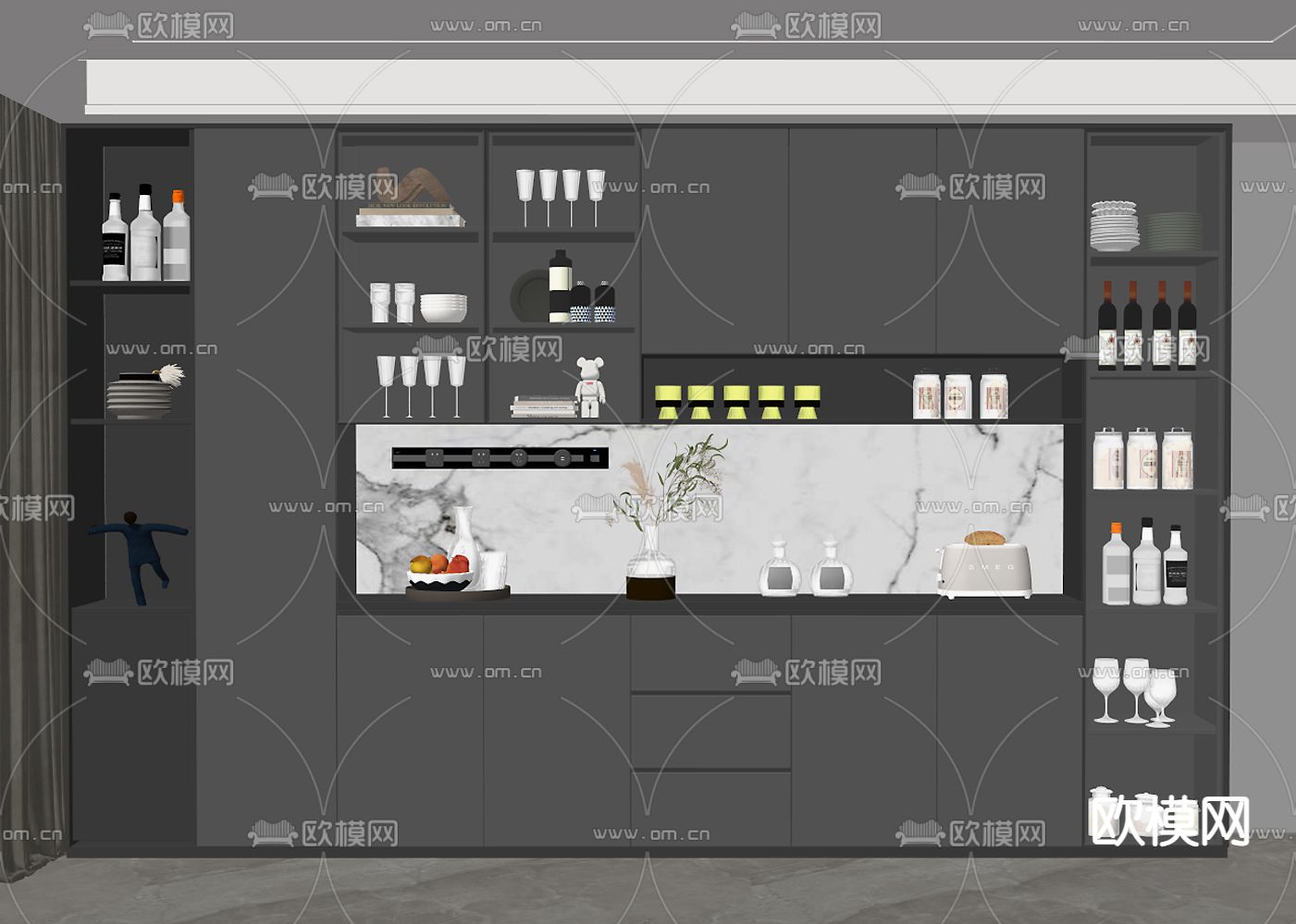 现代酒柜su模型下载（渲染图2）
