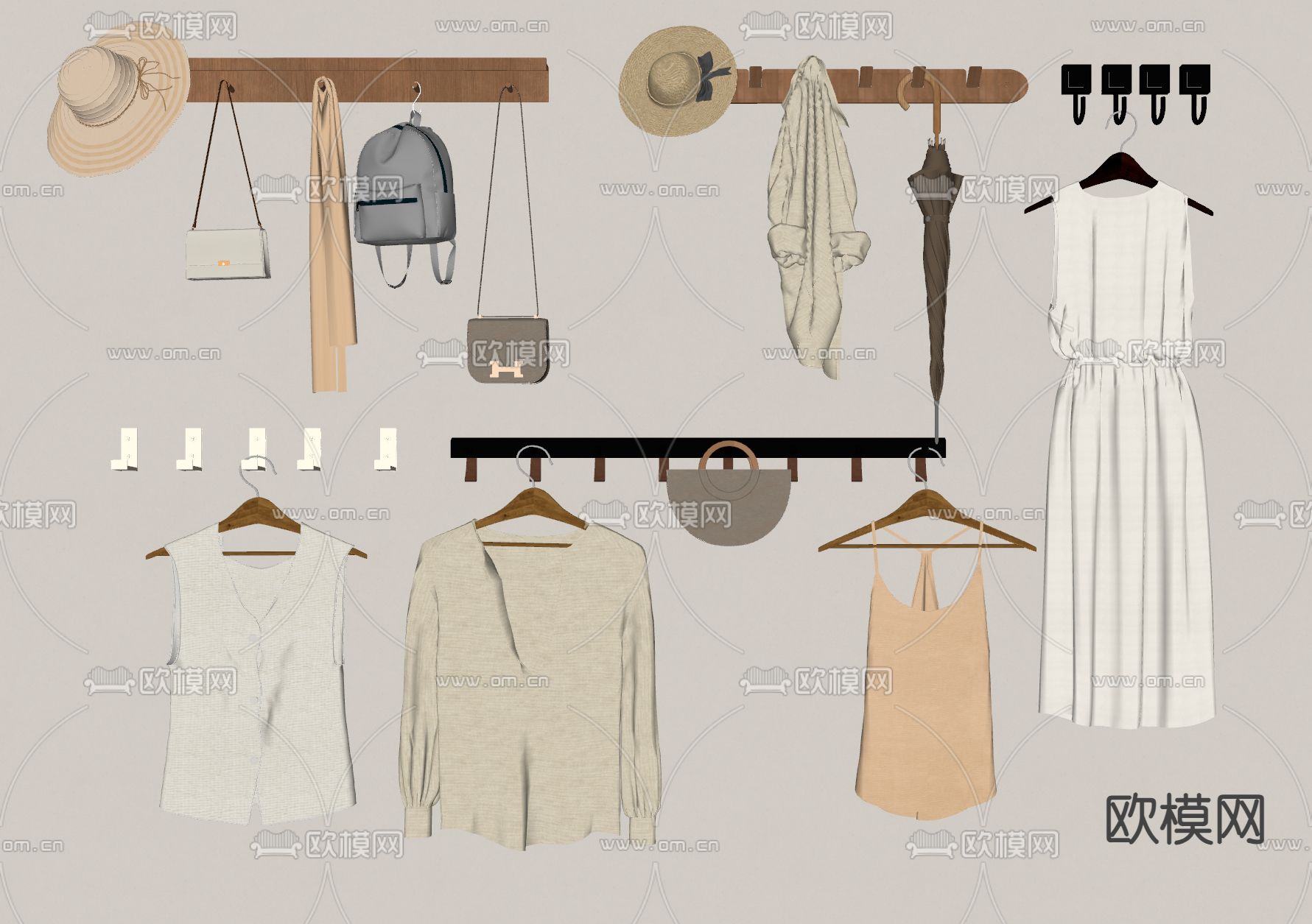 挂衣钩 衣服 包包 帽子 雨伞su模型下载（渲染图2）