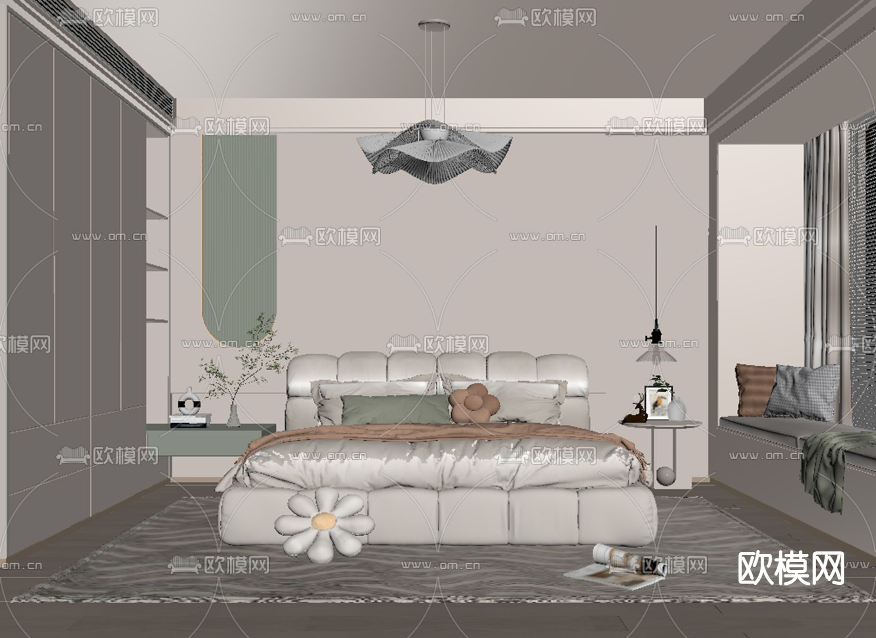 奶油风卧室 主卧su模型下载（渲染图2）