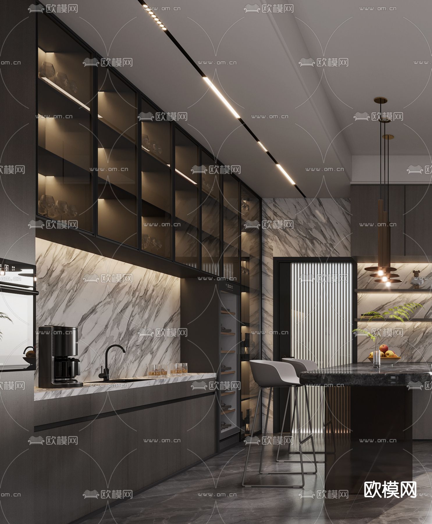 现代厨房 橱柜3d模型下载（渲染图2）